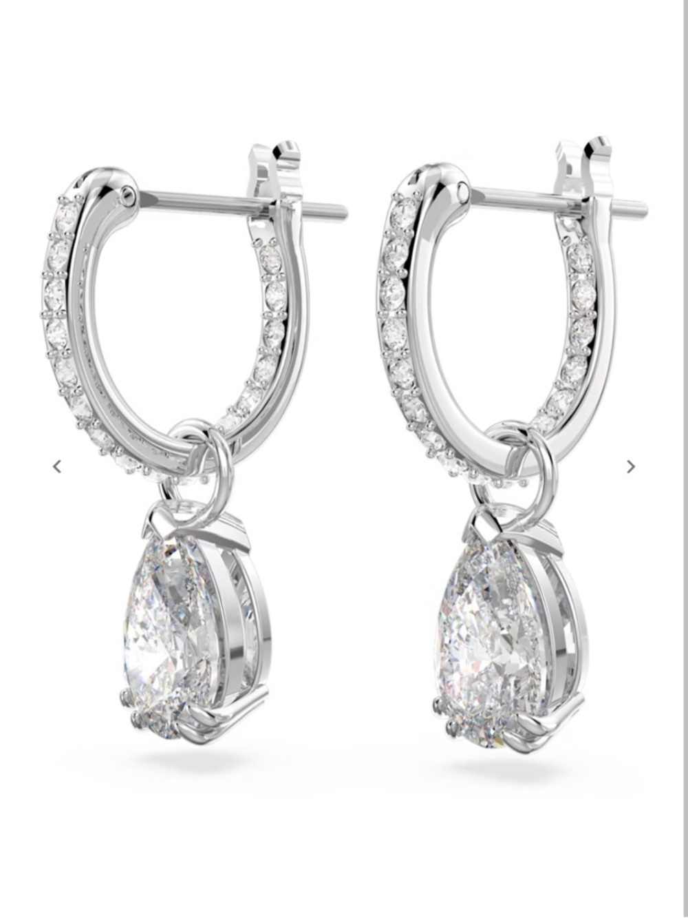 Swarovski Silver Mini Hoop Pear Earrings with Clear Teardrop Crystals New - Picture 4 of 6